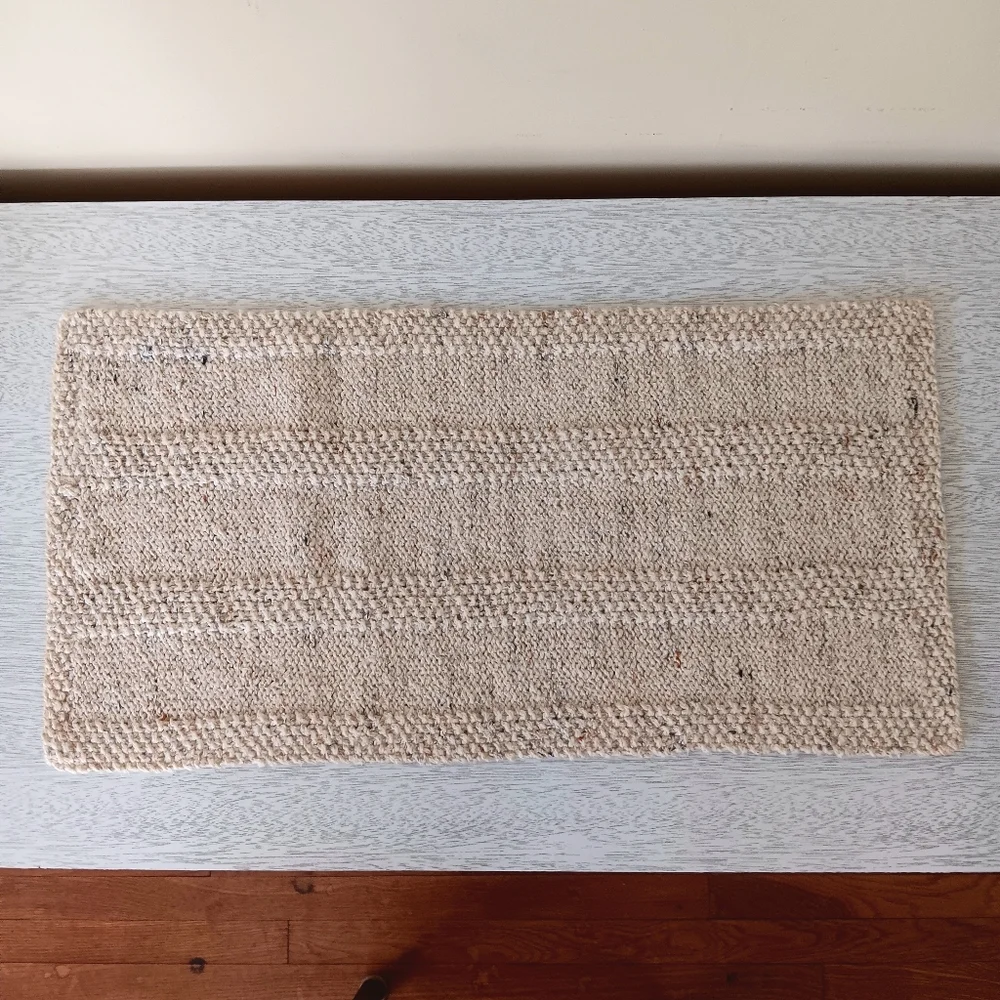 Handmade Handknit Oatmeal Textured Stripe Cotton Blend Short Table Runner